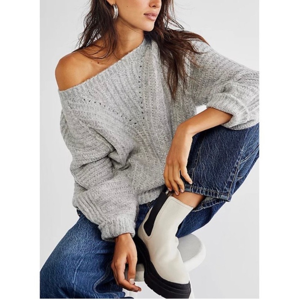 Free People Carter Pullover Cropped Sweater Fuzzy Soft Gray Size Small